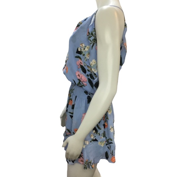 Parker Blue Floral Print Halter Ruffle Mini Dress 100% Silk Medium - Picture 6 of 9